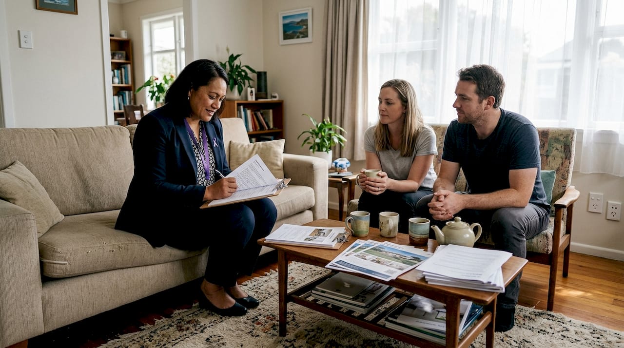 Agent discussing property sale with separated couple