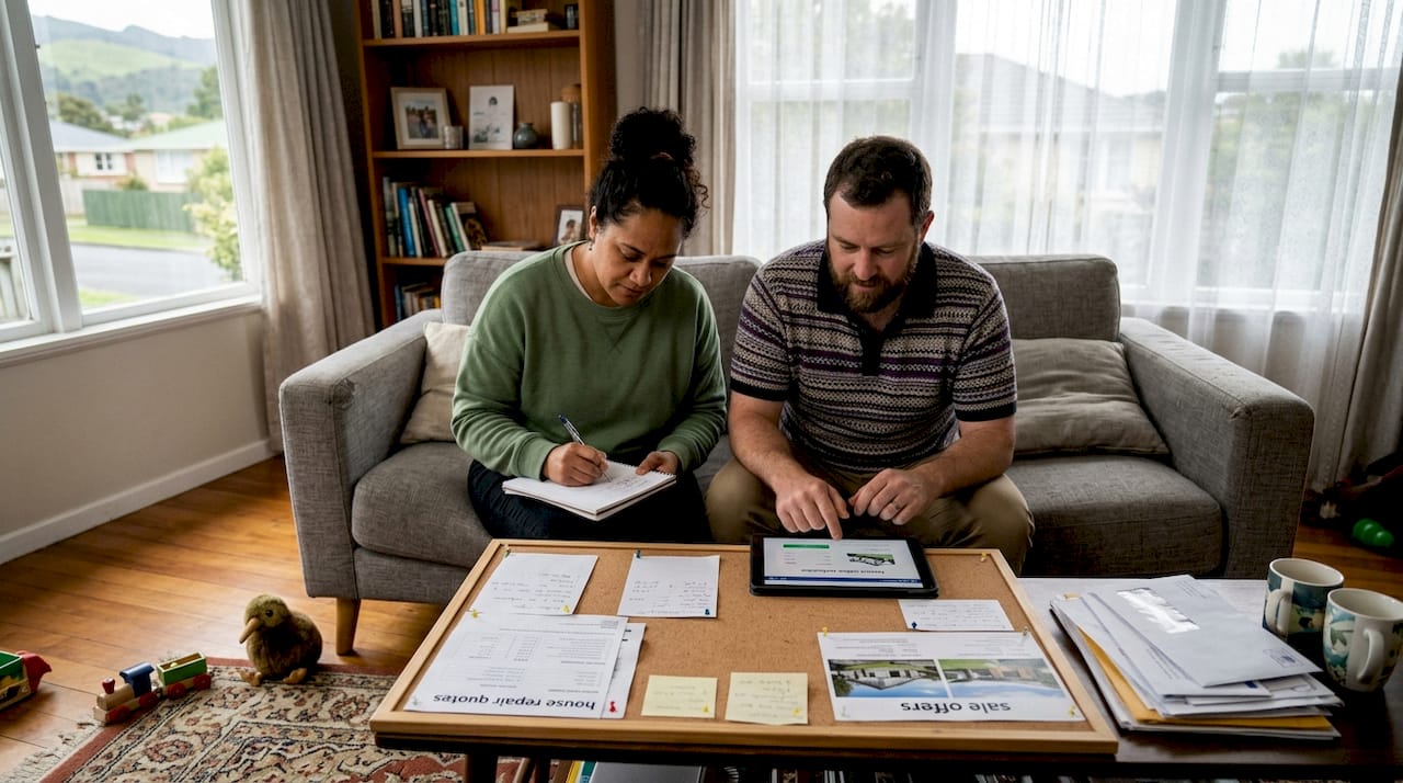Couple comparing home repair and sale offers