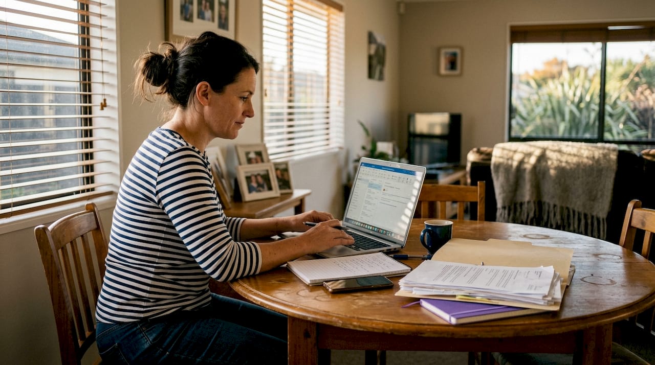 Woman negotiating private home sale at table