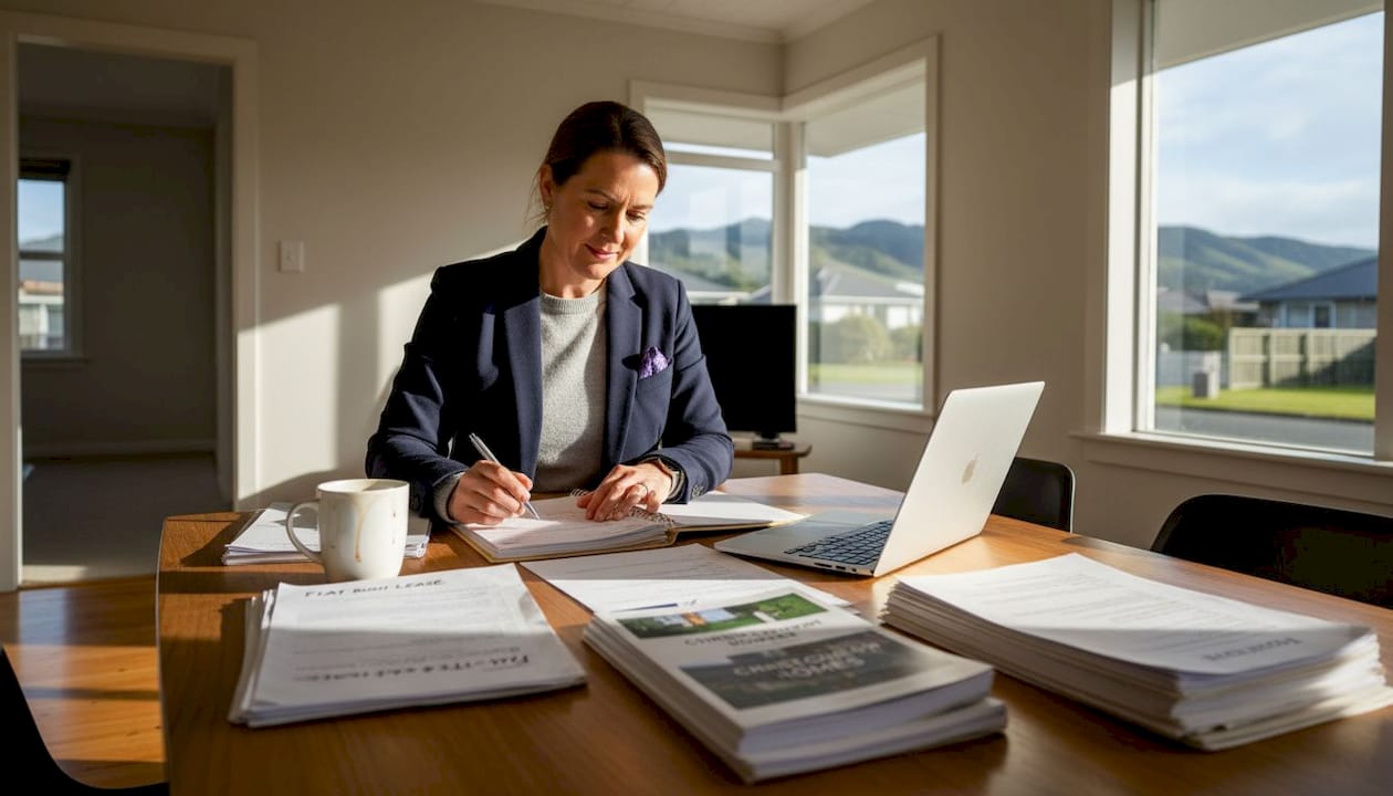 Agent reviewing NZ property sales paperwork