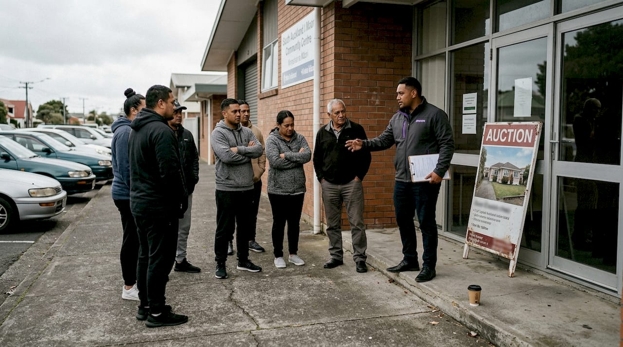 Buyers at outdoor NZ property auction