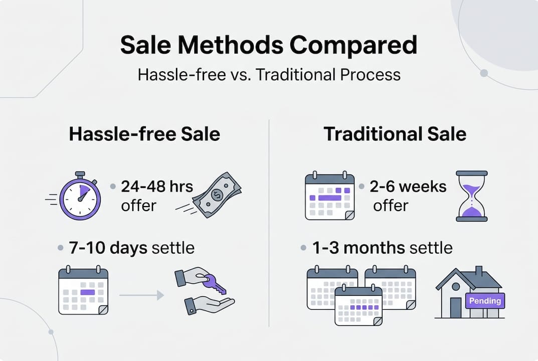 Infographic comparing hassle-free and traditional sales