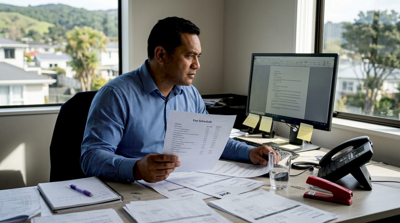 Lawyer checking LINZ and legal fee documents