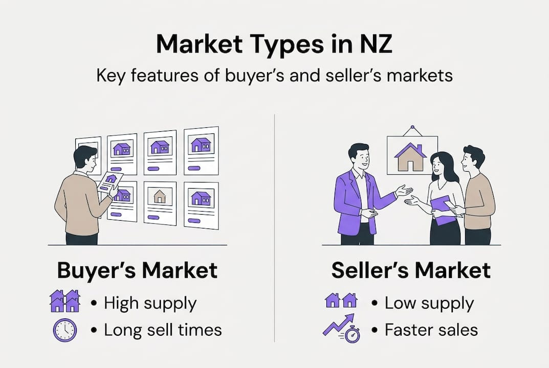 Infographic comparing buyer's and seller's market in NZ