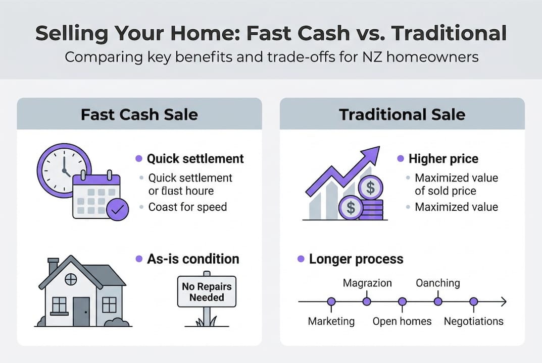 Infographic comparing fast cash and traditional home sales