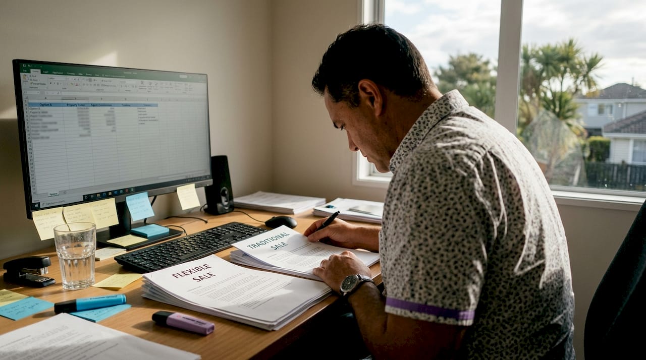 Man comparing traditional and flexible sale documents