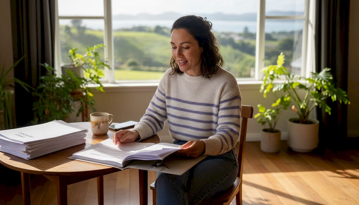 Homeowner reviewing real estate sale documents