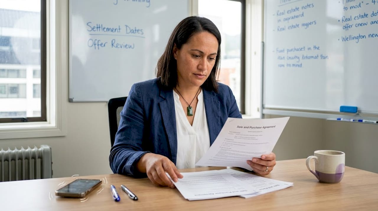 Woman reading NZ property agreement