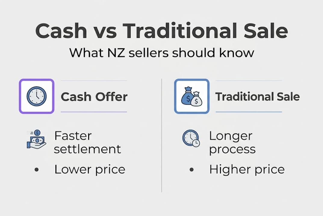 Infographic showing cash vs traditional sale NZ