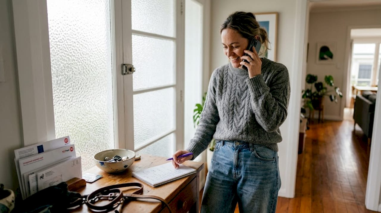 Woman discussing property sale via phone