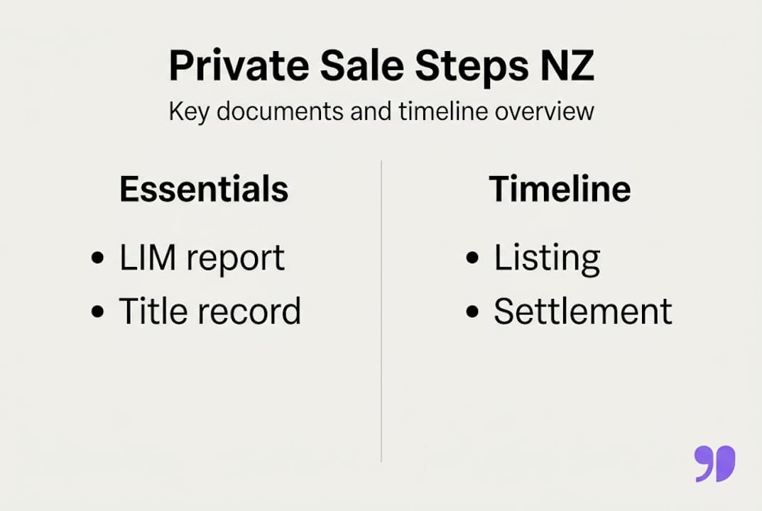 Infographic showing NZ private sale steps and documents