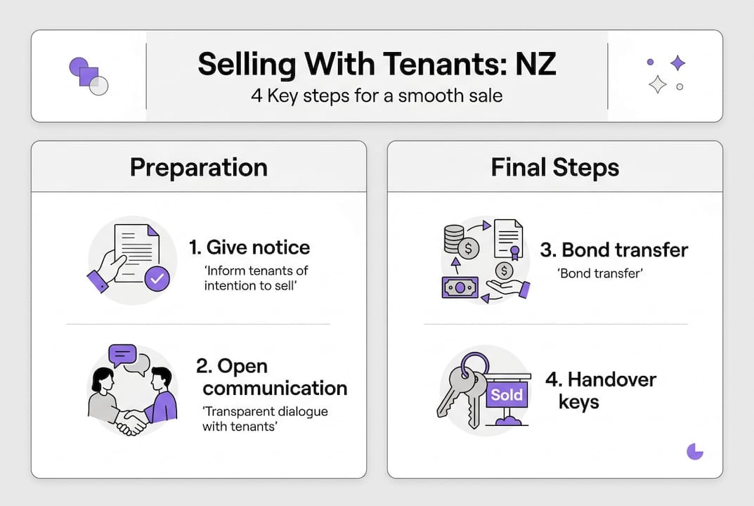 Infographic showing key NZ steps for selling tenanted house