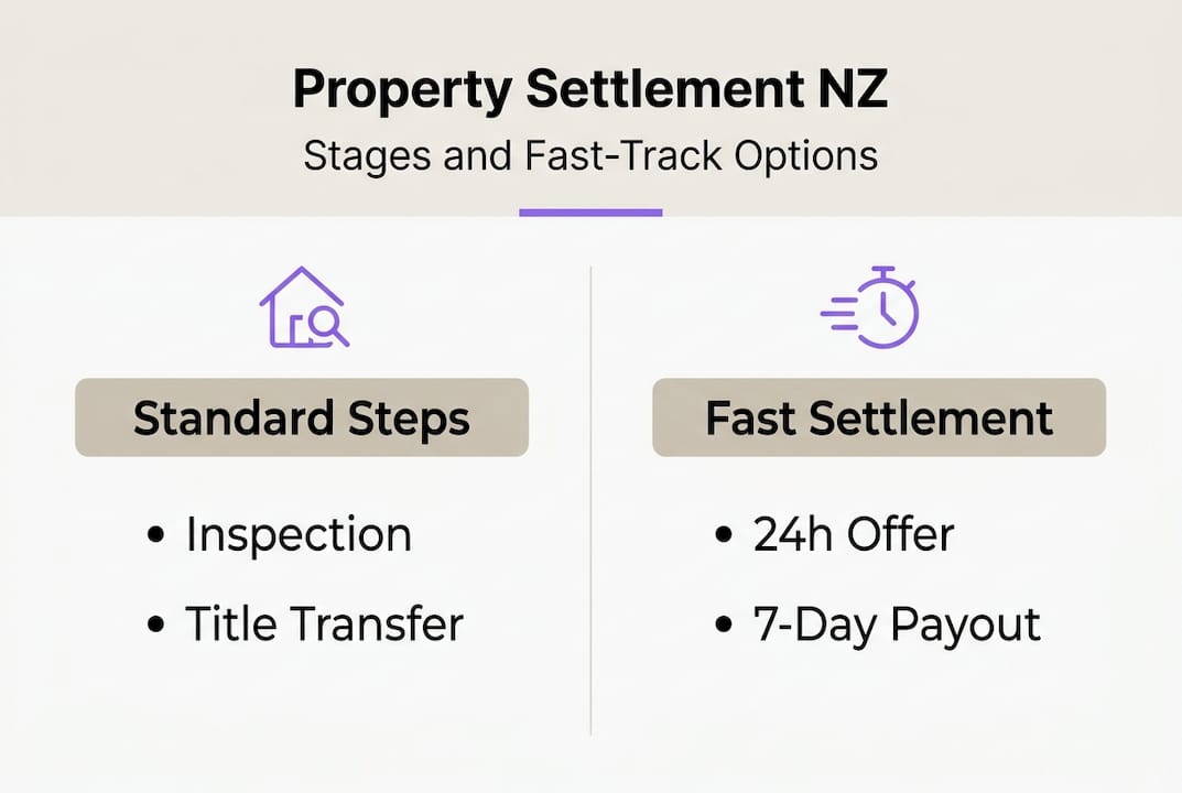 Infographic outlining property settlement steps and fast-track options