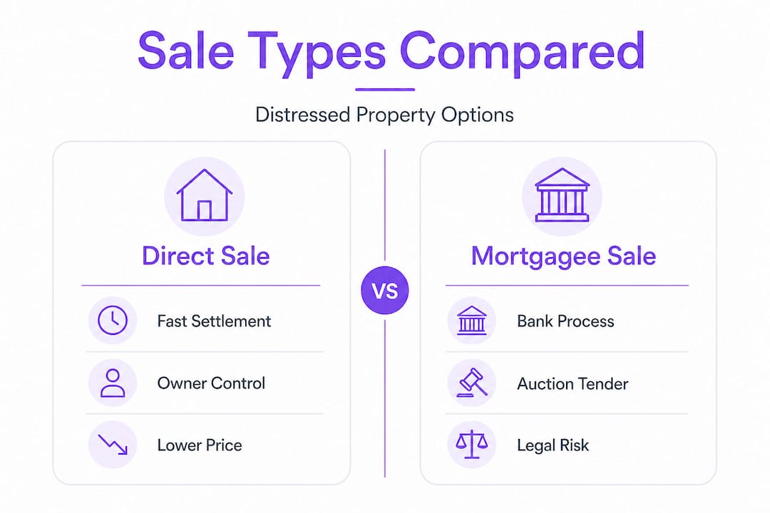 Infographic comparing direct and mortgagee sale types
