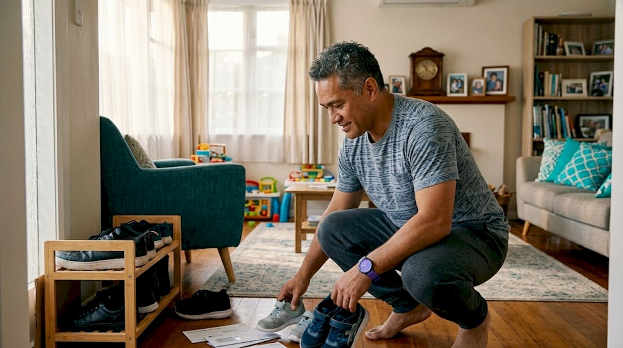 Homeowner tidies cluttered lounge before viewing