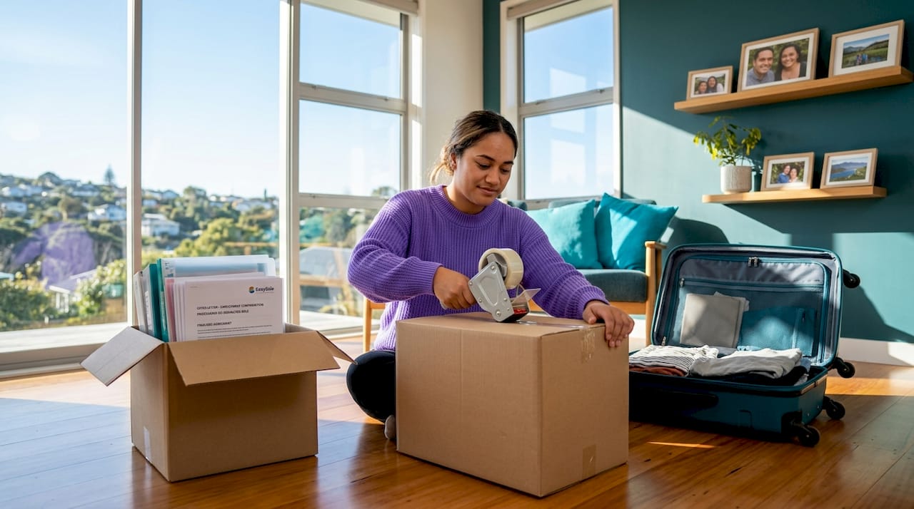 Woman packing boxes for job relocation