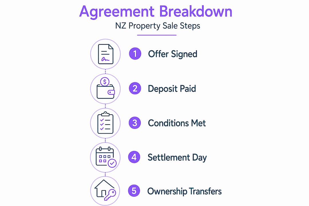 Infographic showing NZ property sale agreement step-by-step