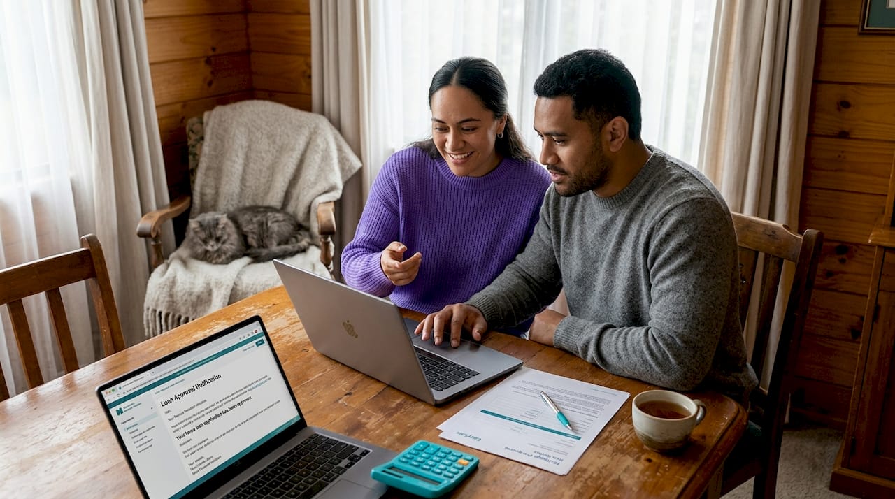 Couple reviewing finance approval for home