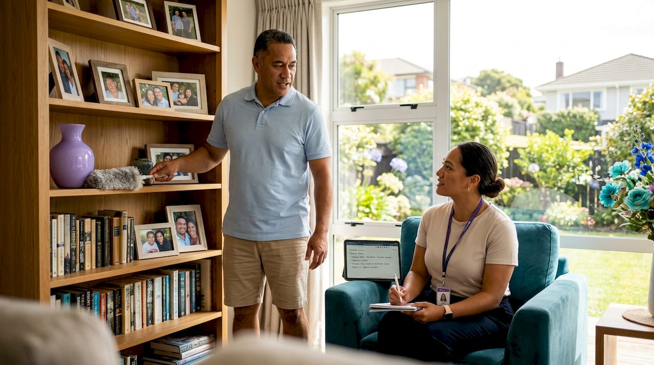Seller meeting agent in lived-in home