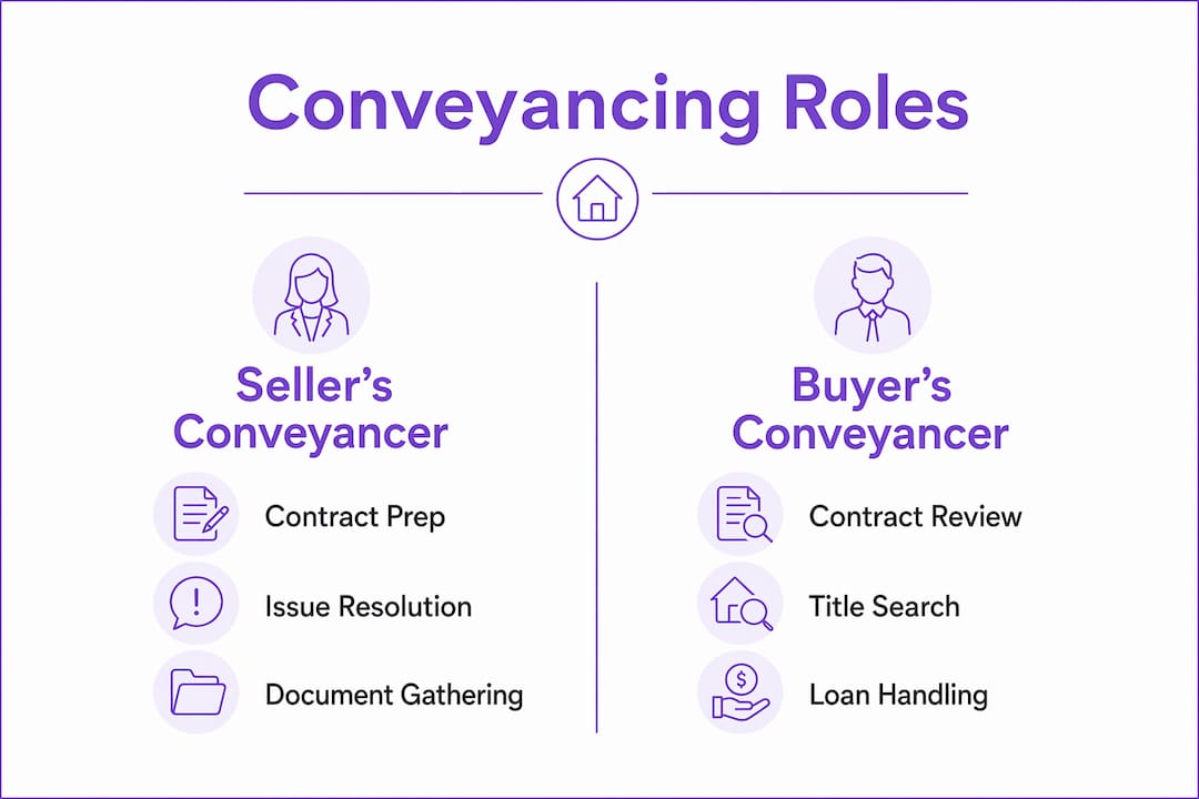 Infographic comparing seller's and buyer's conveyancing roles