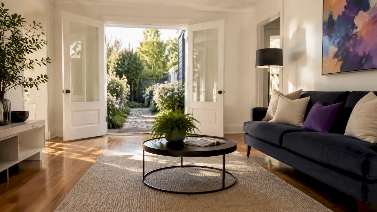 Staged living room ready for home showing