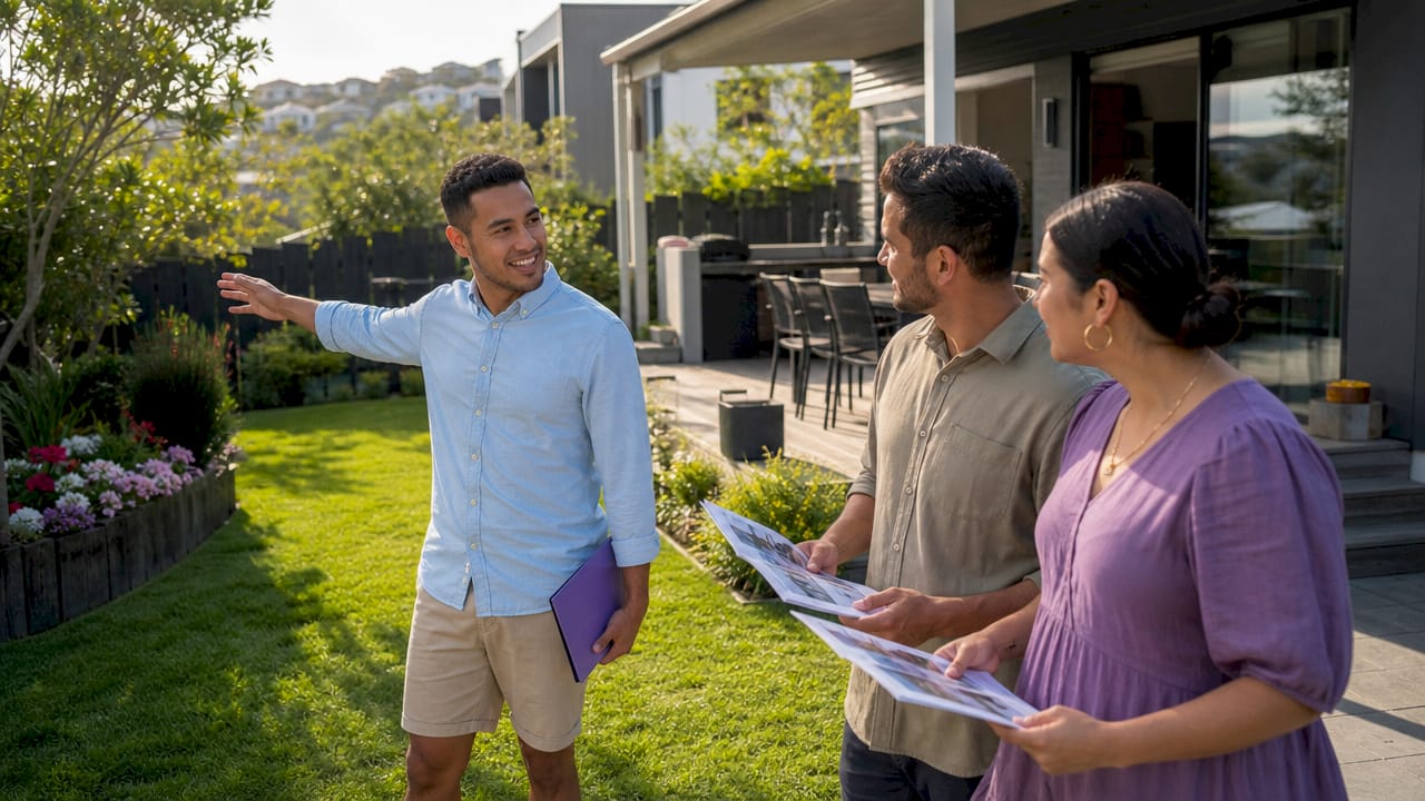 Agent showing house to prospective buyers