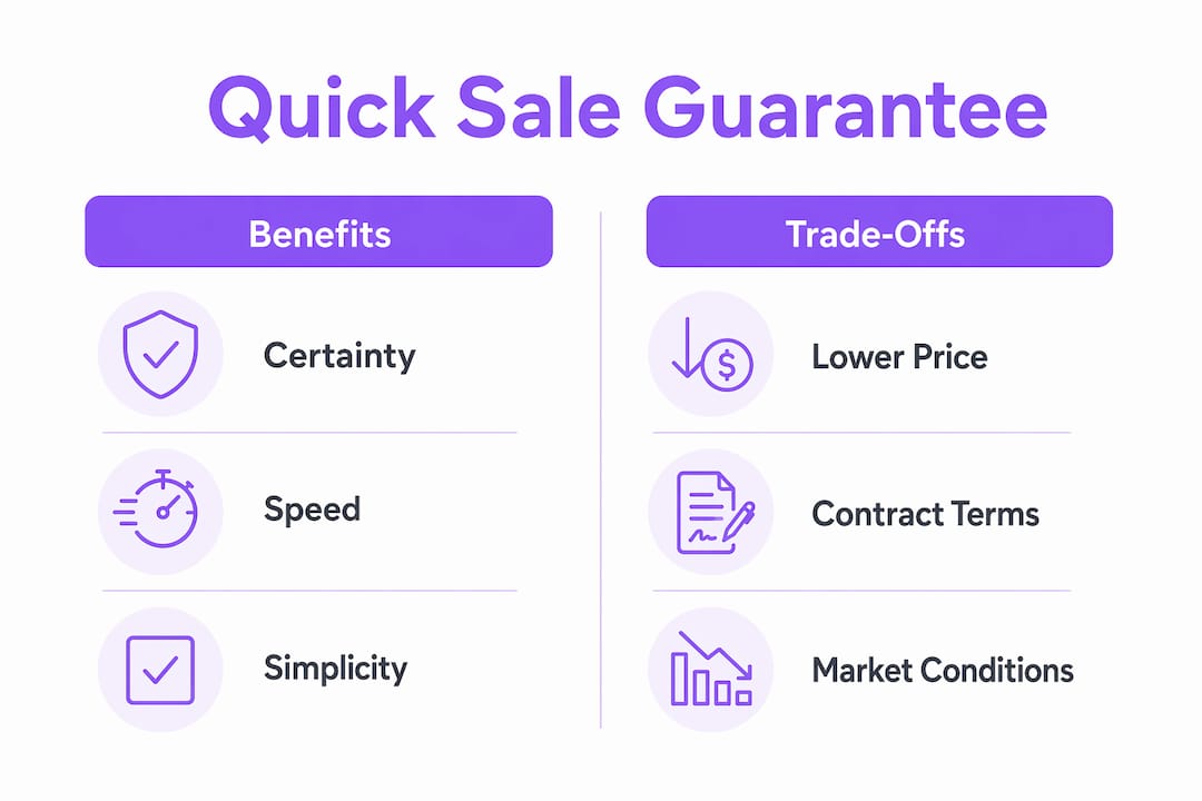 Infographic comparing benefits and trade-offs of quick sale guarantees