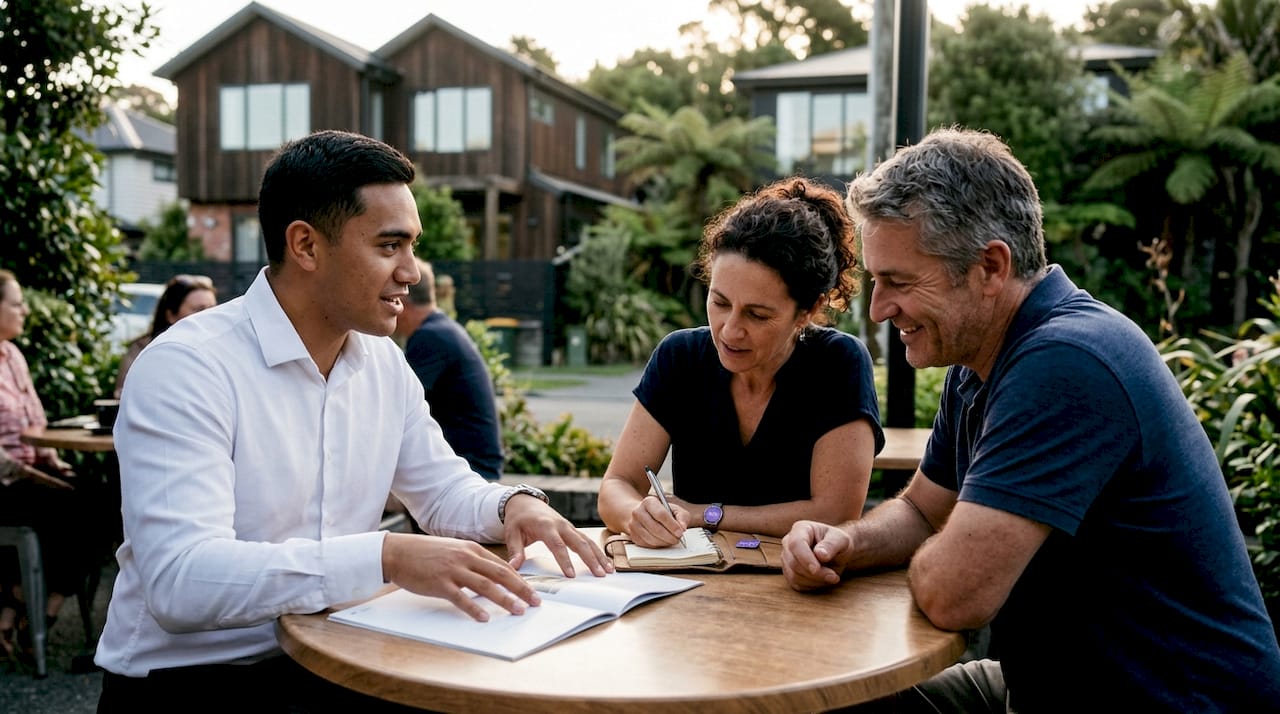 Real estate agent advising couple on home sale