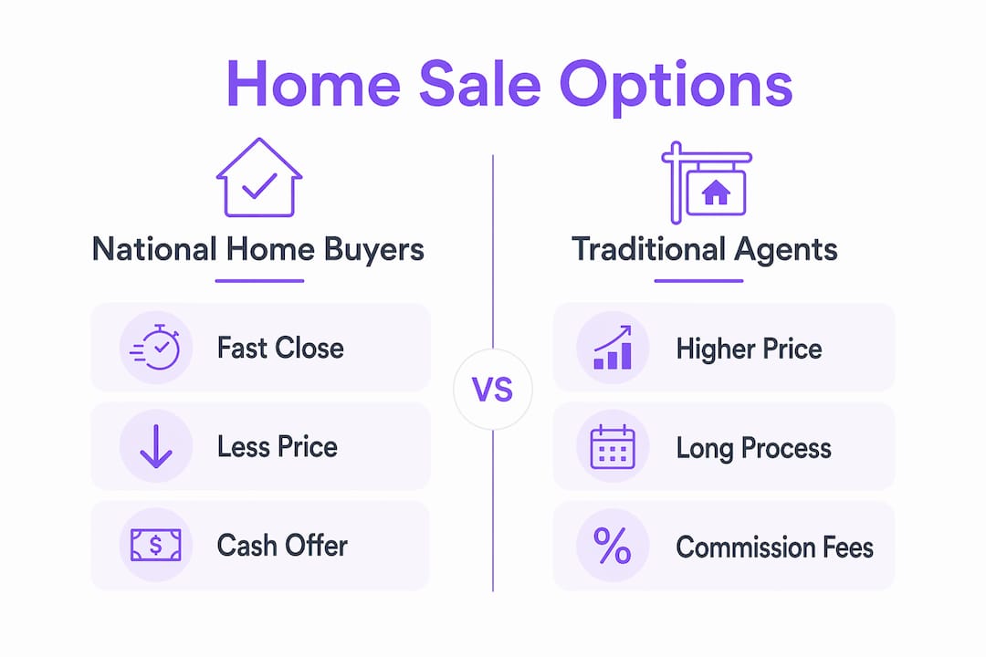 Infographic comparing national home buyers and traditional agents
