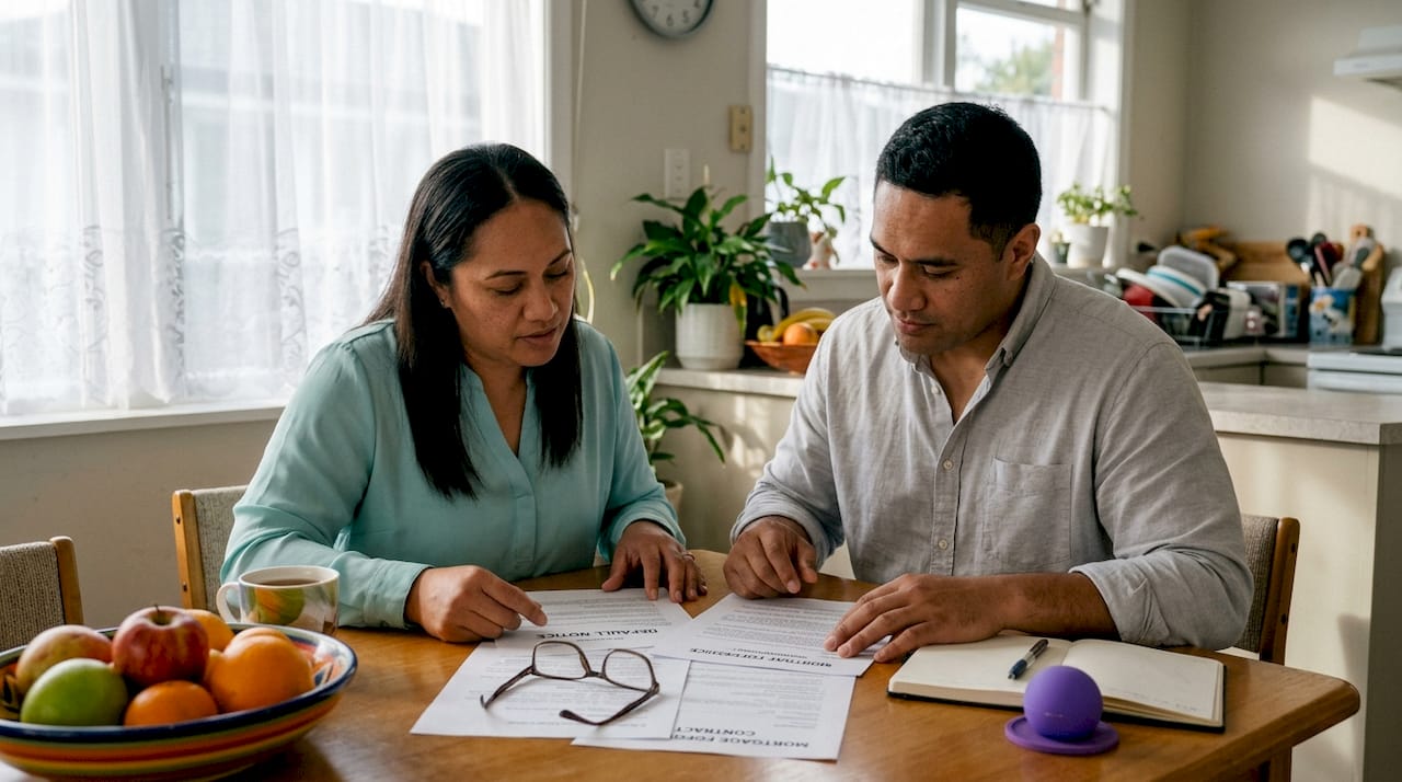 Hands holding mortgage foreclosure documents