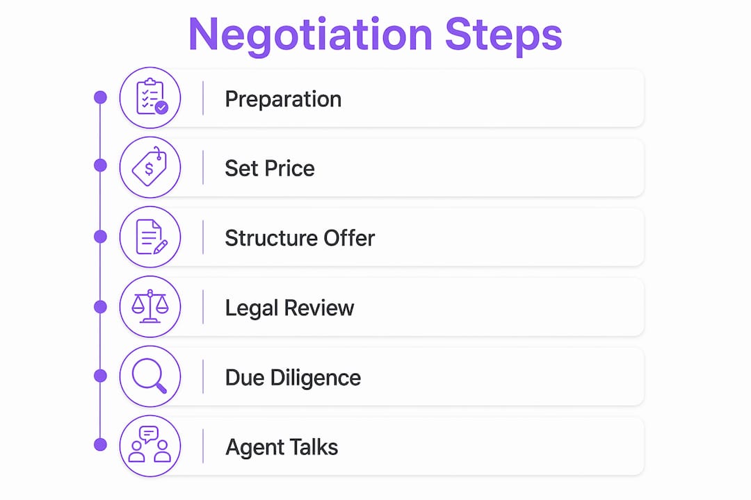 Infographic with negotiation steps for selling property