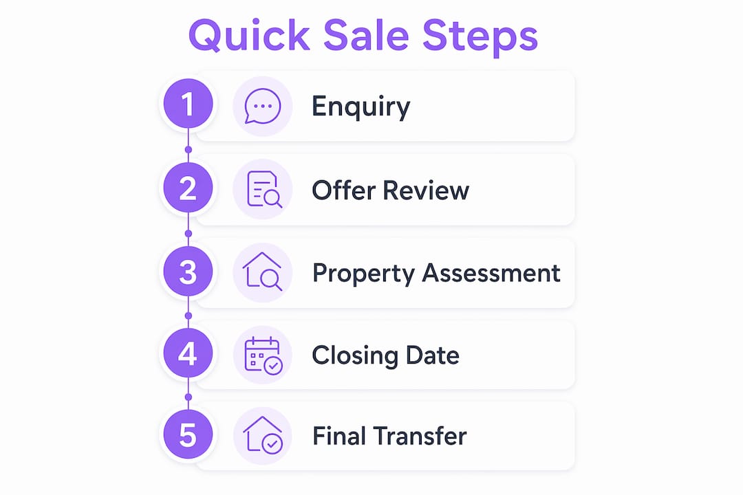 Infographic showing five key quick sale workflow steps