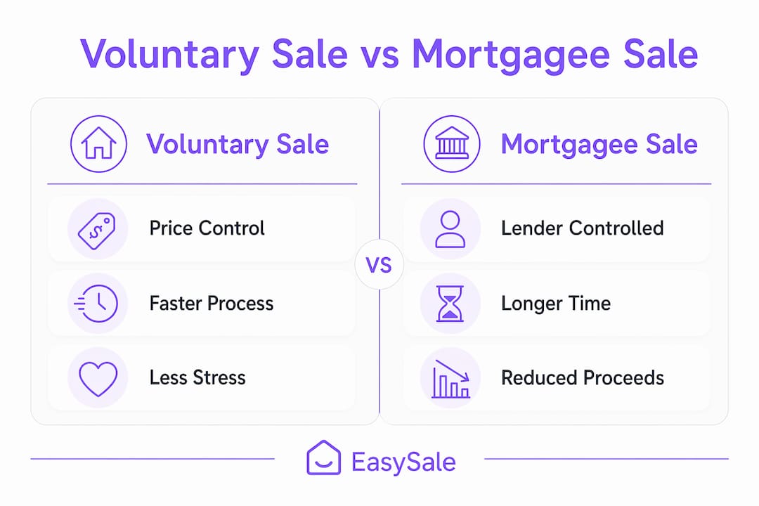 Clear infographic comparing voluntary and mortgagee sales