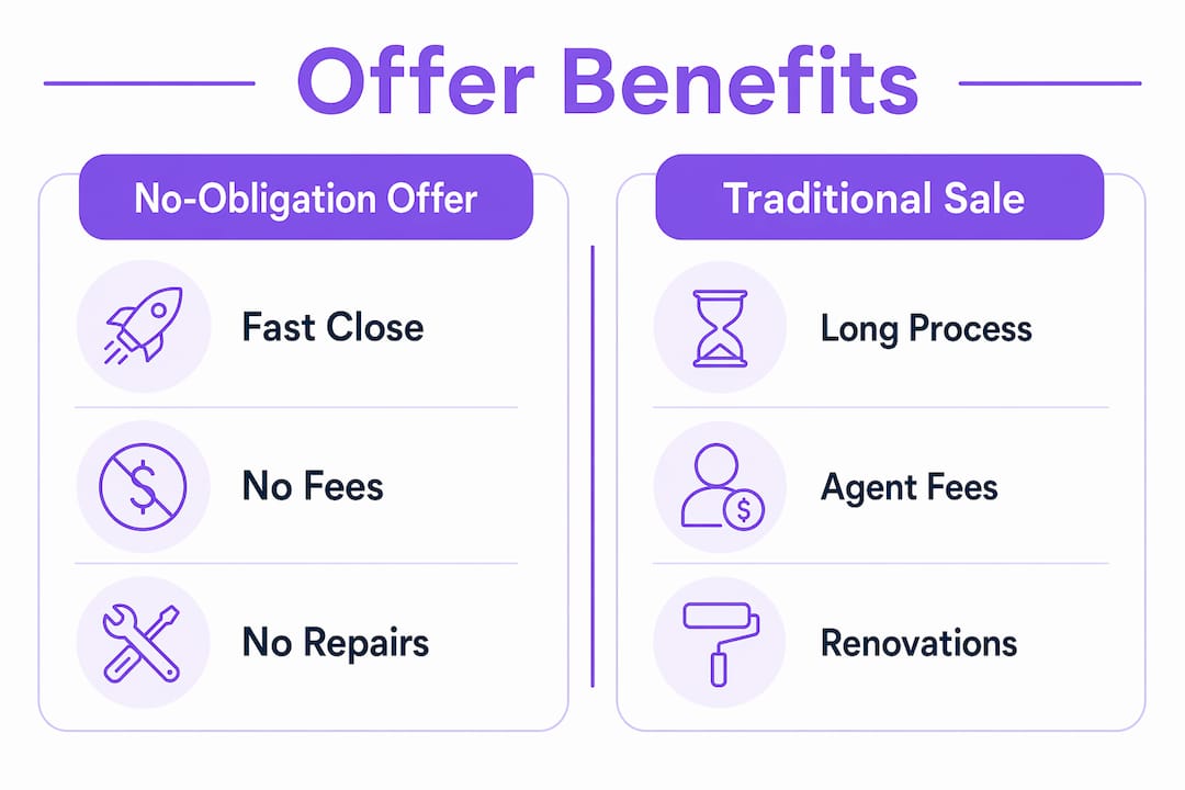 Infographic comparing no-obligation and traditional sale benefits