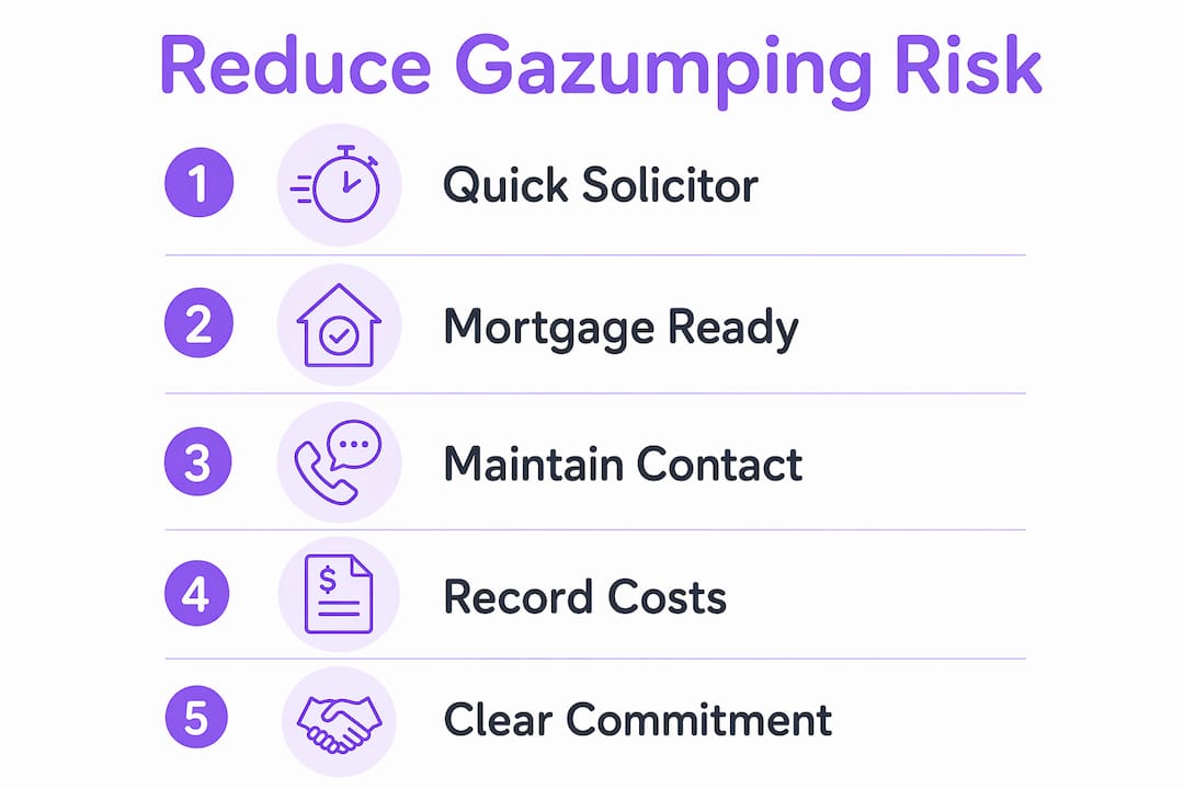 Infographic illustrating steps to reduce gazumping risk