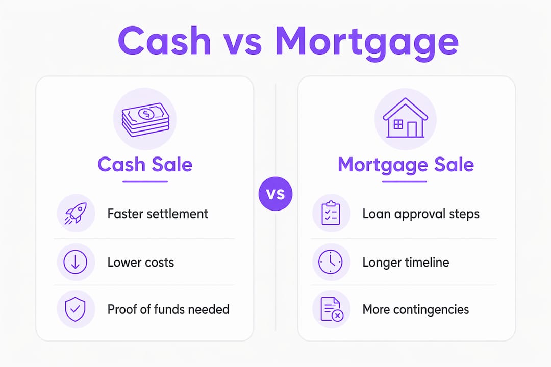 Visual comparison of cash versus mortgage sales