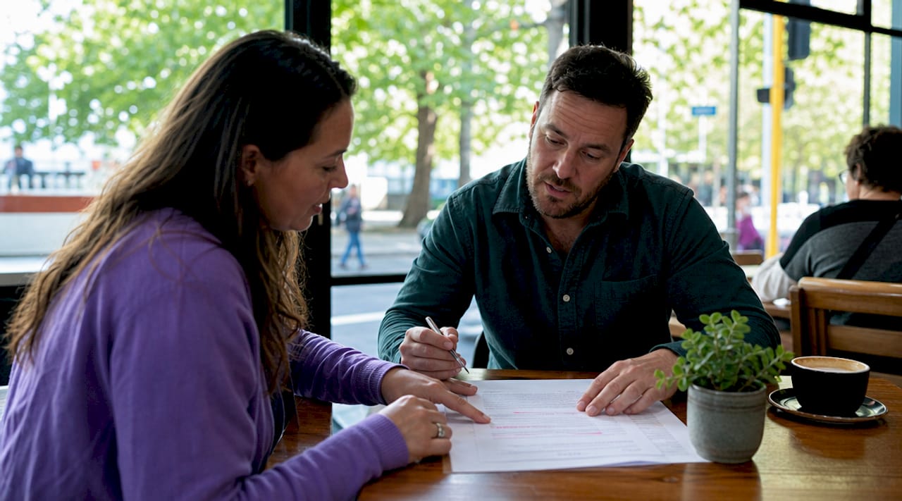 Hands exchanging house sale contract documents