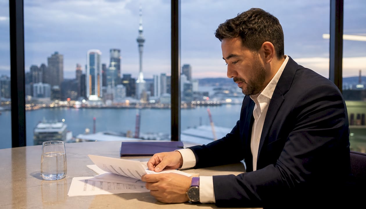 Lawyer's hands with invoices and calculator on desk