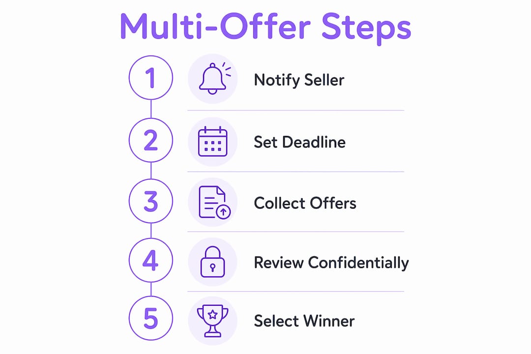 Infographic showing multi-offer process steps vertically