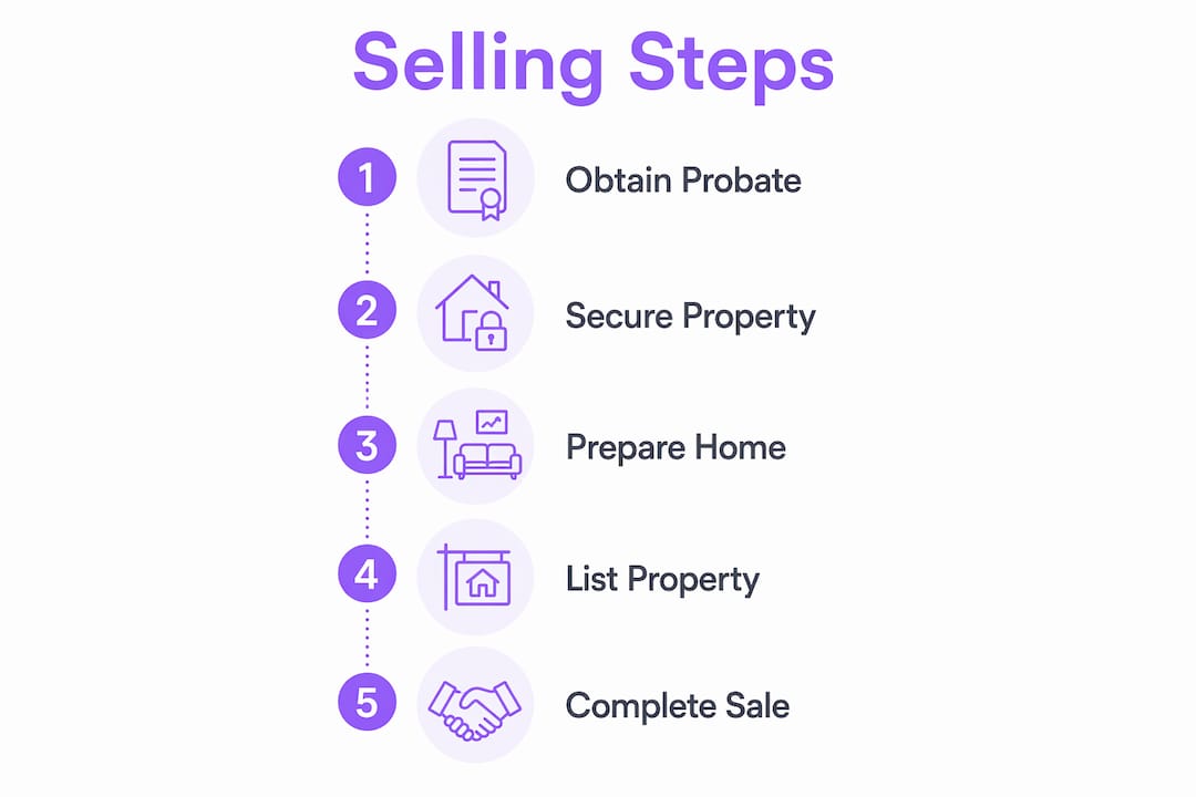 Infographic illustrating step-by-step inherited property selling process in NZ