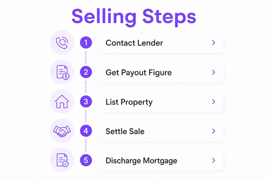 Infographic with key steps to sell house with mortgage