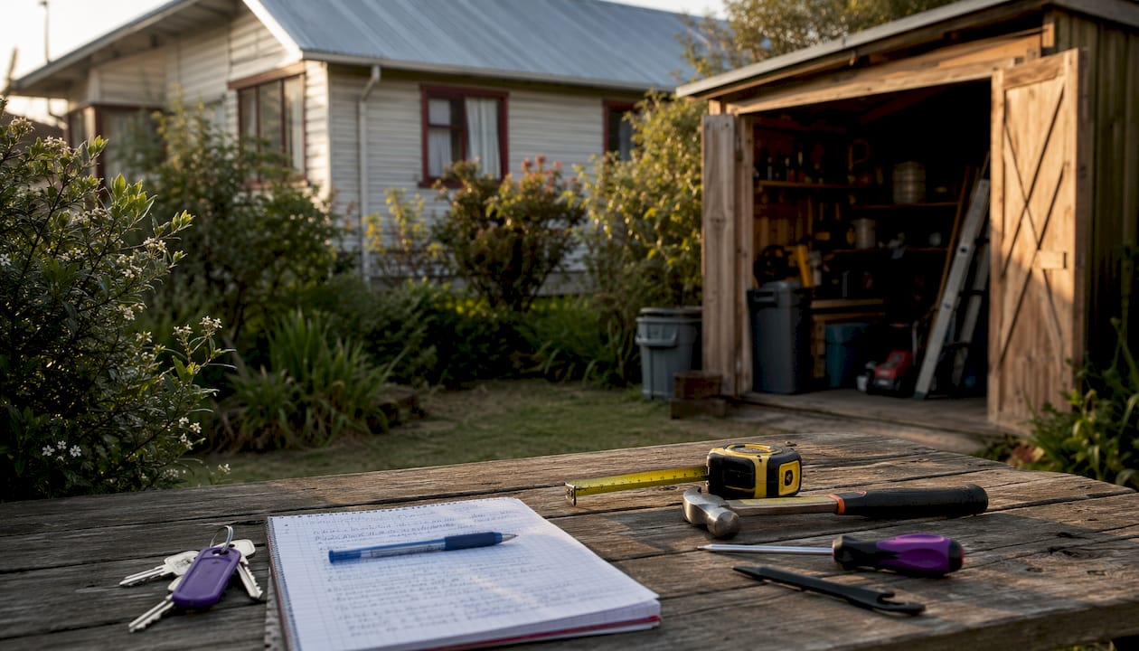 Maintenance tools outside New Zealand rental property
