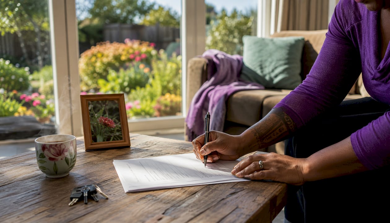 Pacifica hands signing property contract indoors