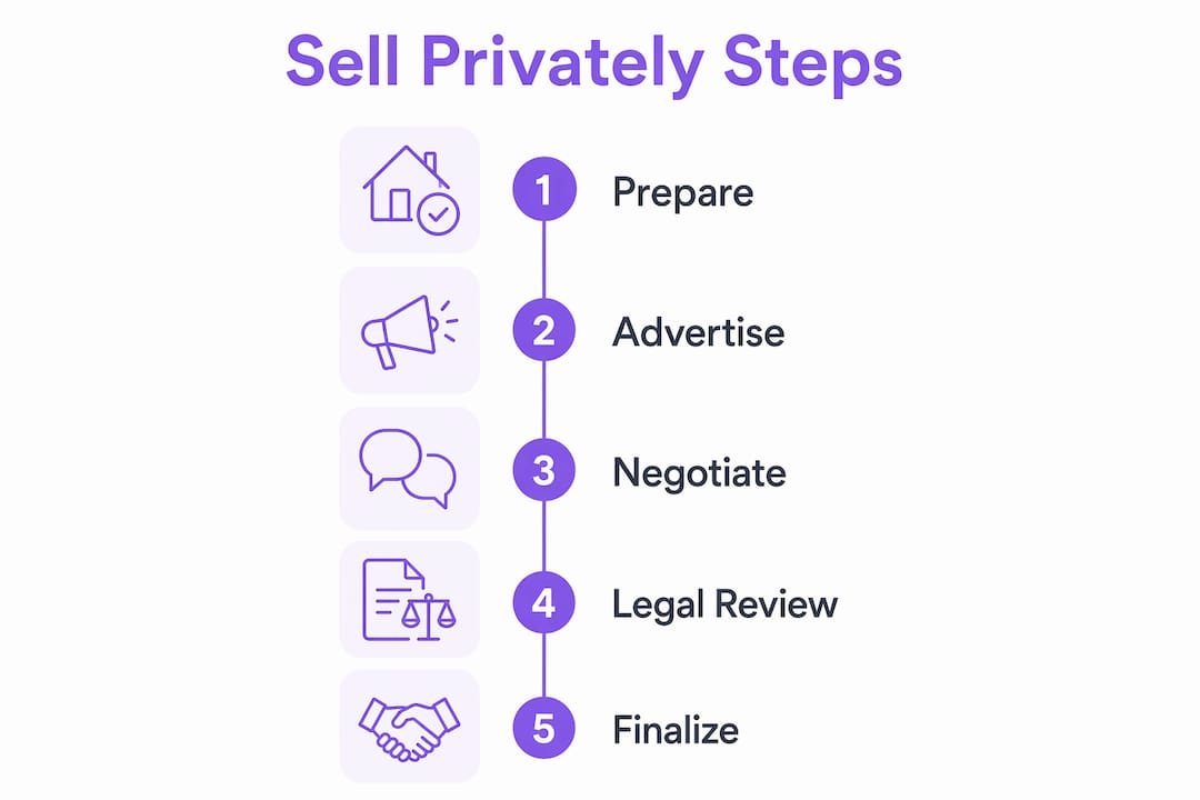 Infographic with steps to sell home privately in New Zealand