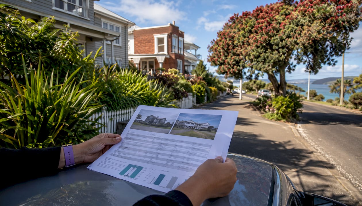 Hands holding property valuation report outdoors