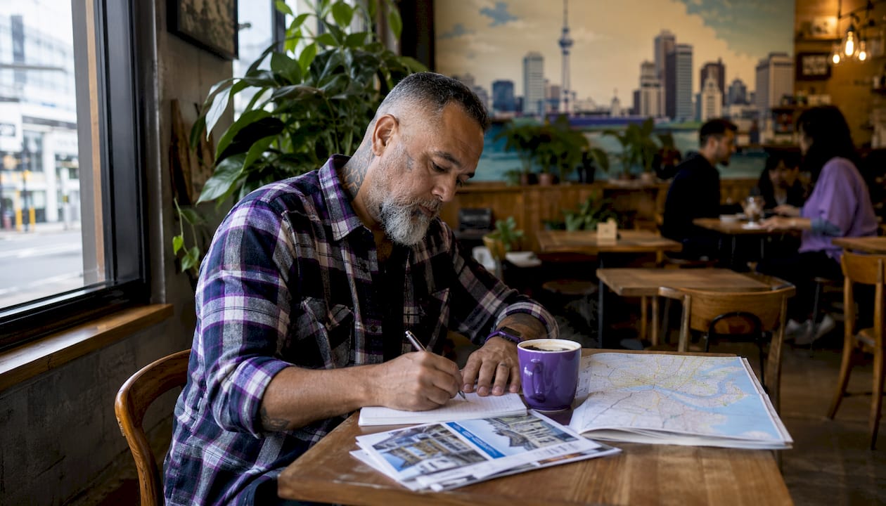 Maori man working on property investment documents