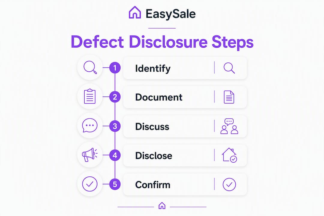 Step-by-step checklist infographic for NZ property defect disclosure