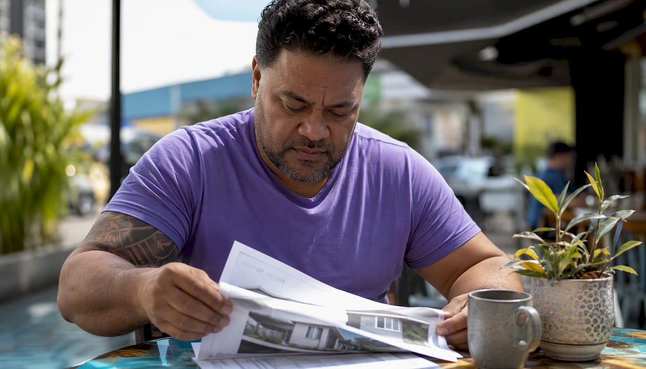 Pacifica man reviewing NZ house offer paperwork