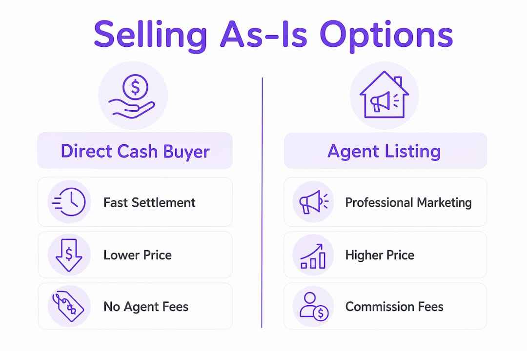 Infographic comparing direct cash buyer and agent listing options
