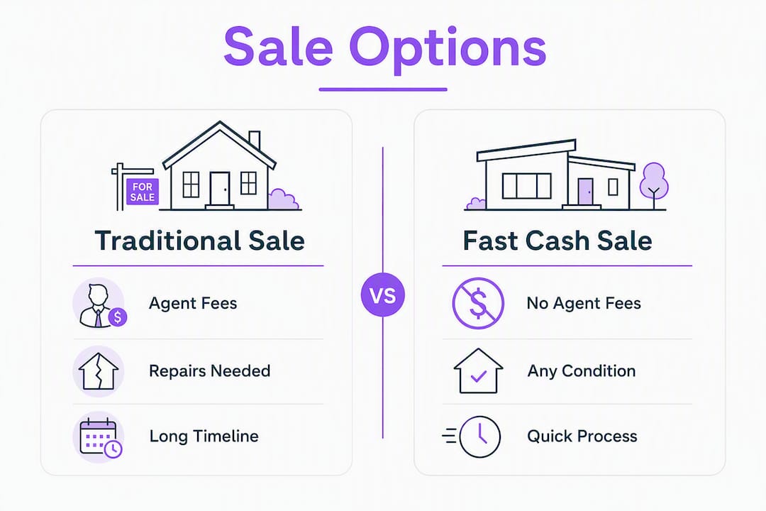 Infographic comparing traditional sale and fast cash sale options in NZ